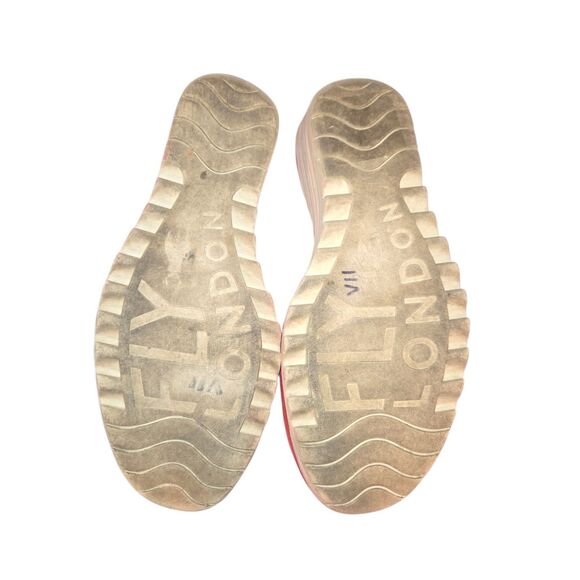 Fly London Yaji Women's Sz EU 38/US 7.5-8 Red Suede Stretch Strap Heeled Sandals - Picture 7 of 9